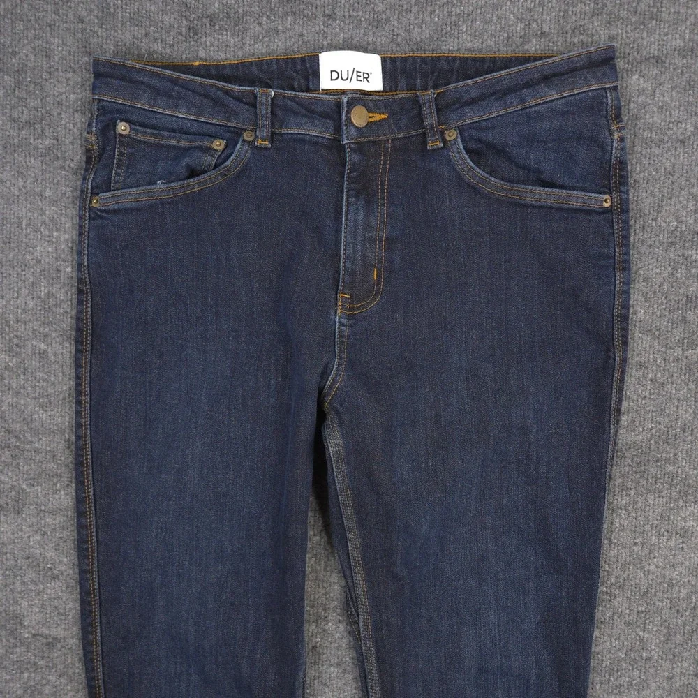 DU/ER Fleece Lined Jeans Mens 32X32 Blue Tapered 5 Pocket Flex Dark Wash Denim